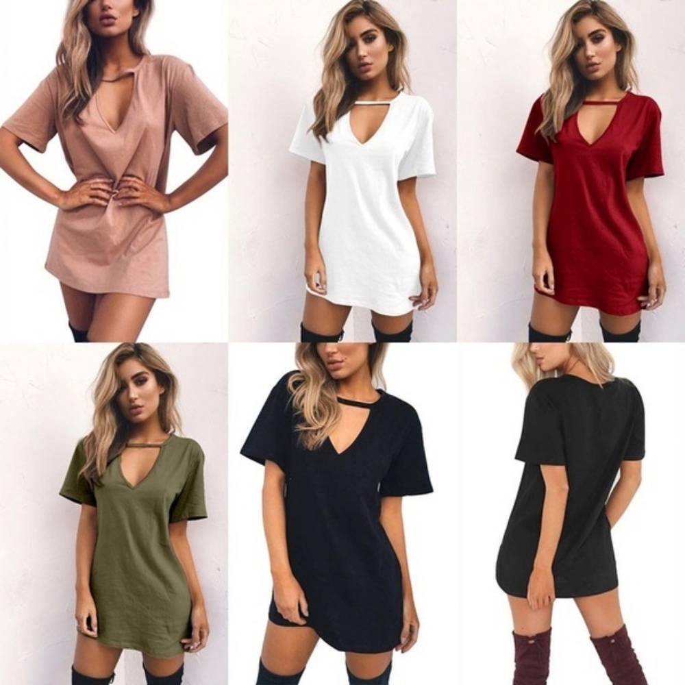 Short Sleeve Mini V Neck Dress